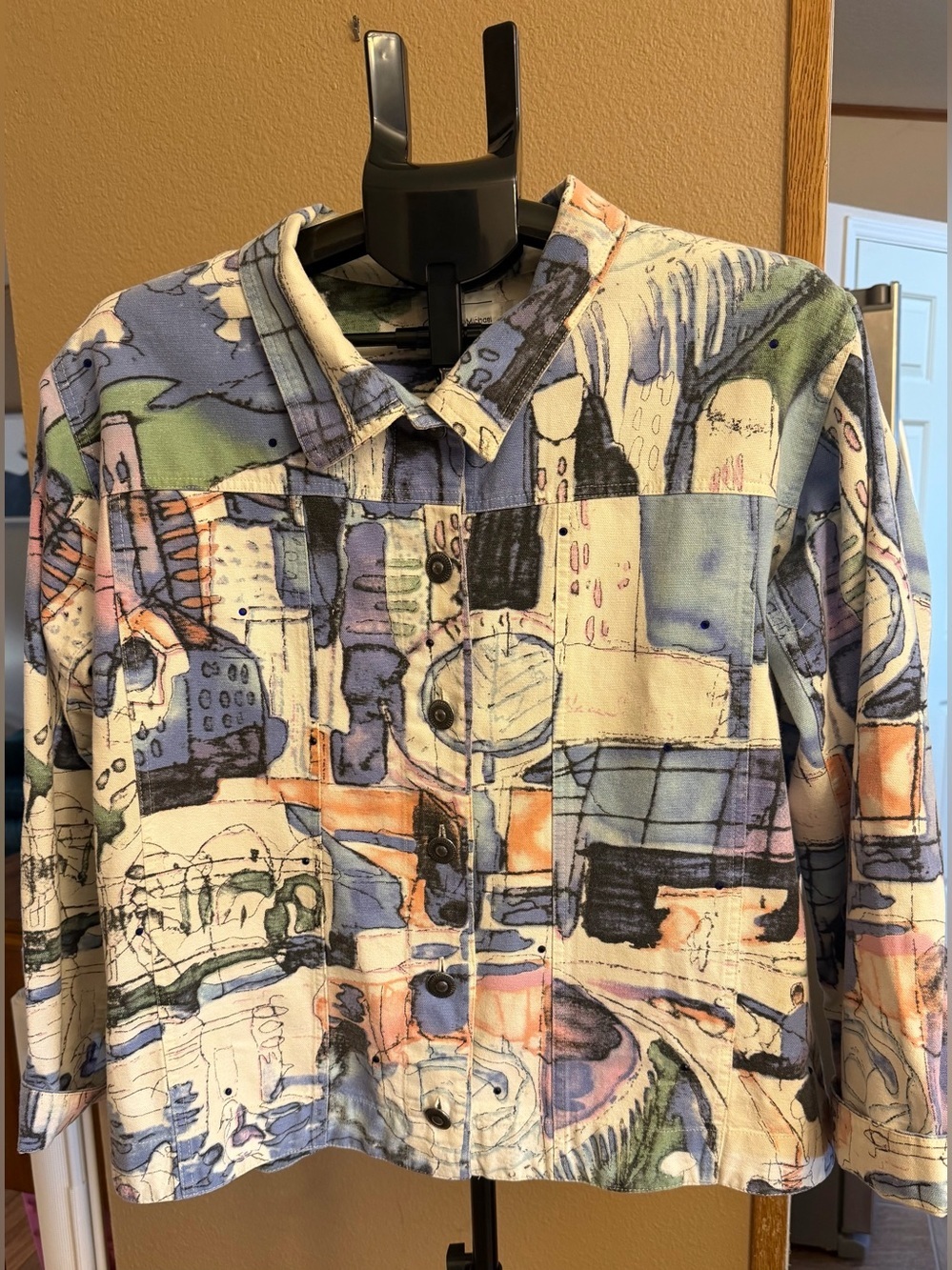 Michael Leu Vintage Maximalist Abstract Watercolor Print Button-Up Jacket | L